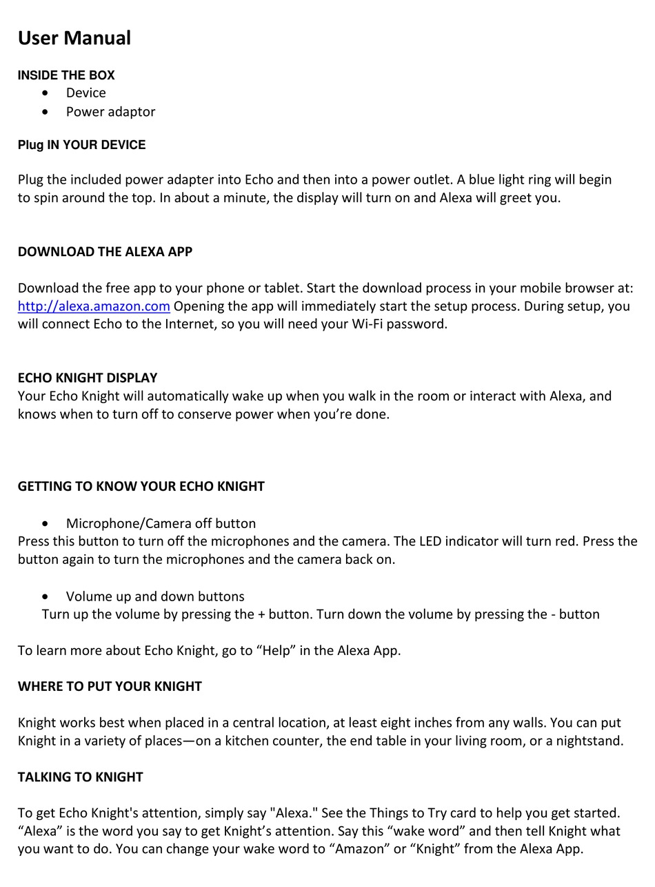 AMAZON ECHO VN94DQ USER MANUAL Pdf Download ManualsLib