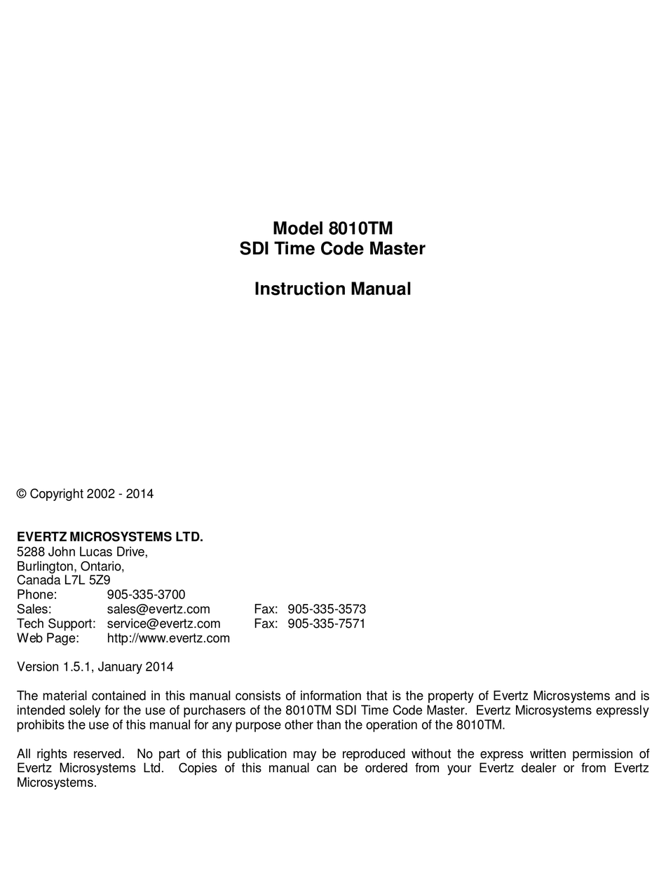 EVERTZ 8010TM INSTRUCTION MANUAL Pdf Download ManualsLib