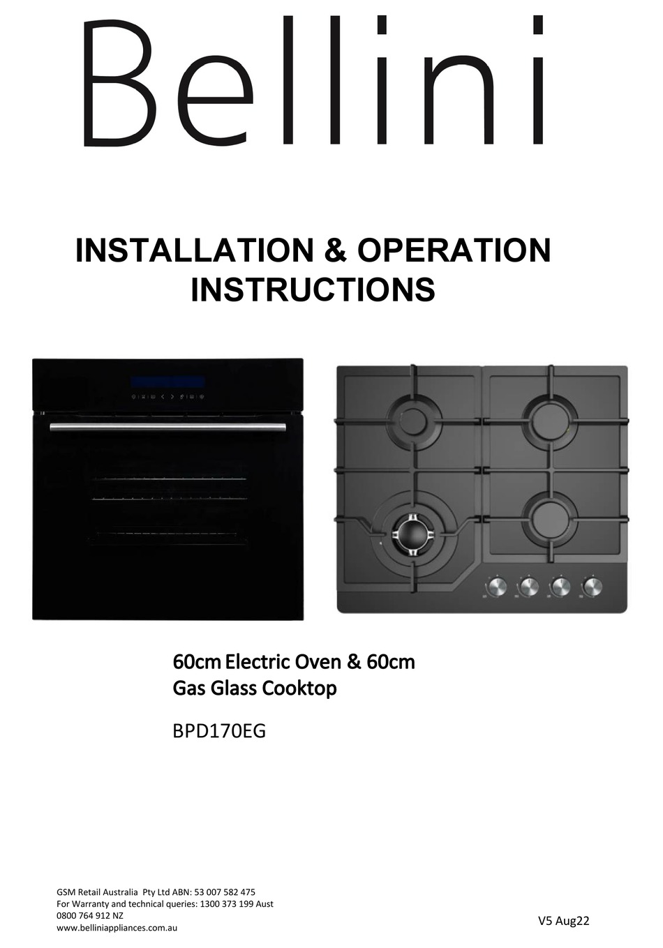 BELLINI BPD170EG INSTALLATION & OPERATION INSTRUCTIONS Pdf Download