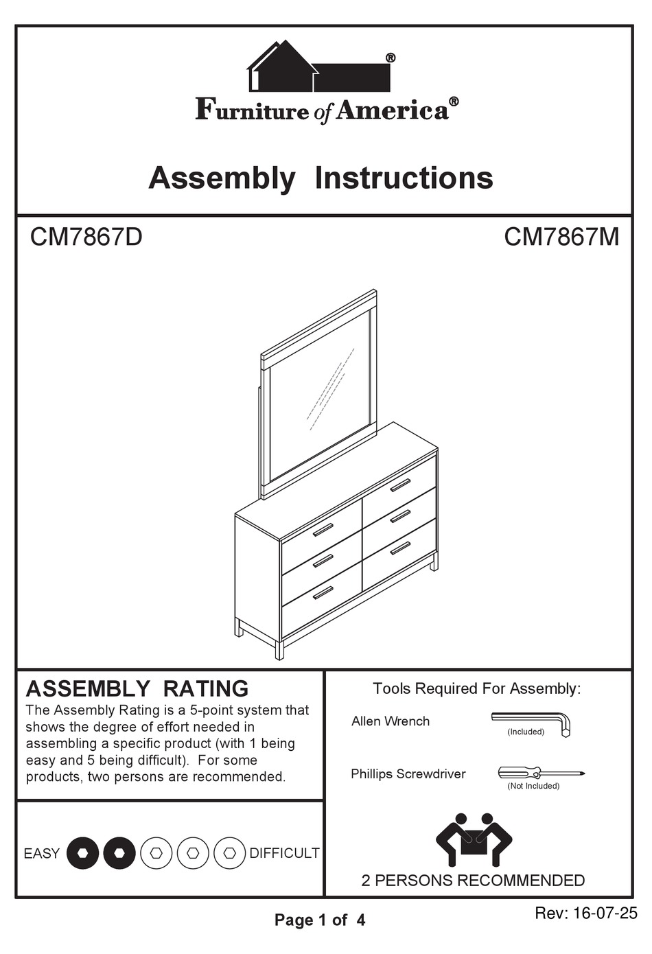 FURNITURE OF AMERICA CM7867D ASSEMBLY INSTRUCTIONS Pdf Download