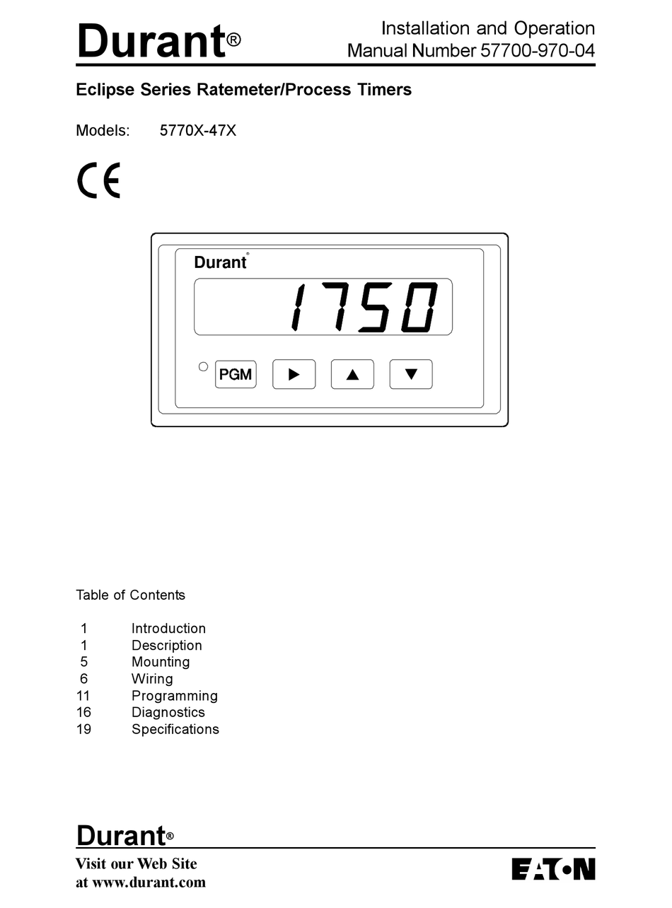 EATON DURANT ECLIPSE SERIES ASSEMBLY, INSTALLATION AND OPERATION Pdf