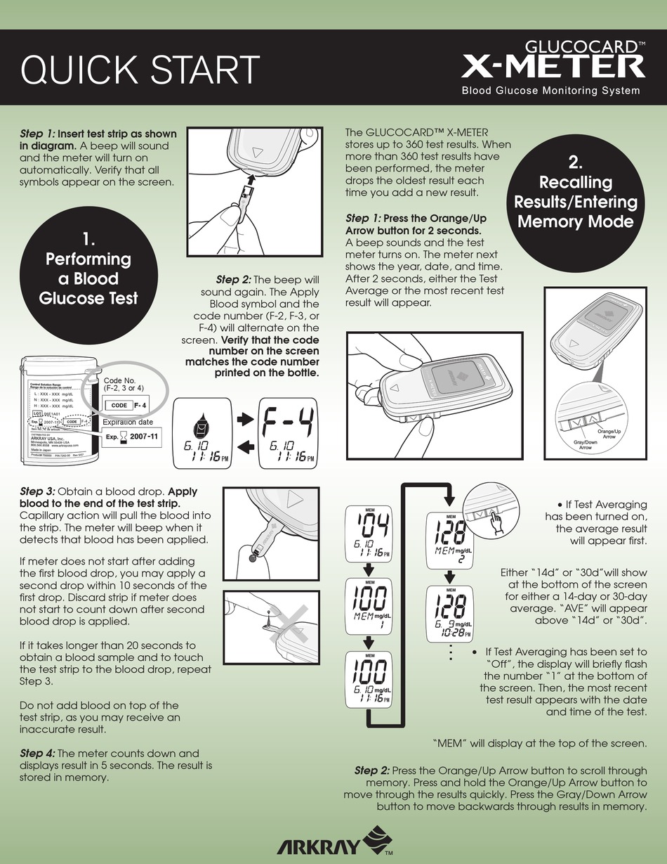 ARKRAY GLUCOCARD XMETER QUICK START Pdf Download ManualsLib