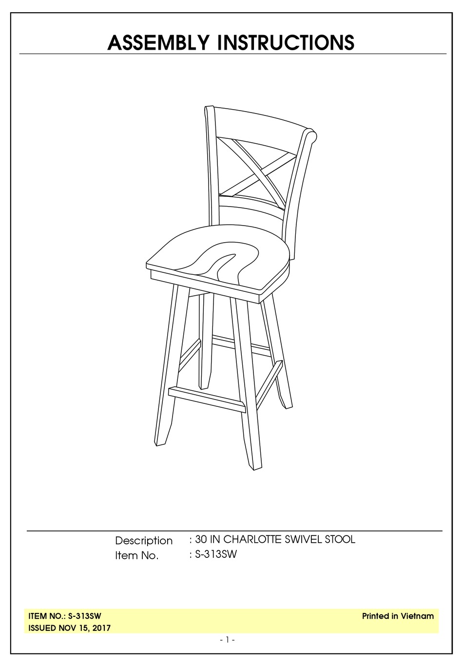 UNFINISHED FURNITURE OF WILMINGTON CHARLOTTE S313SW ASSEMBLY