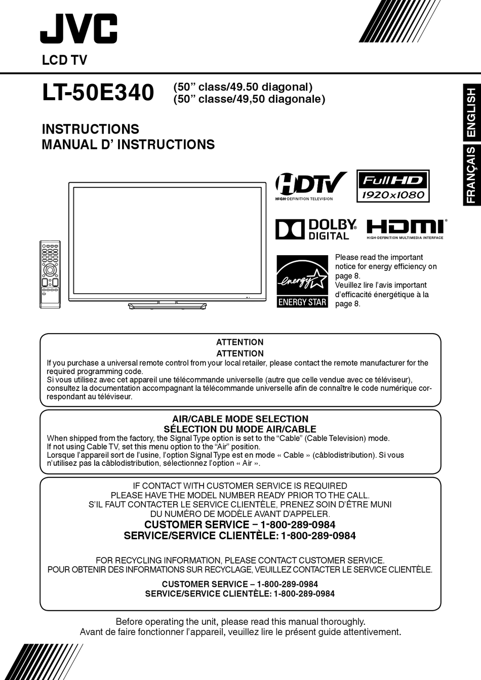 JVC LT50E340 INSTRUCTIONS MANUAL Pdf Download ManualsLib