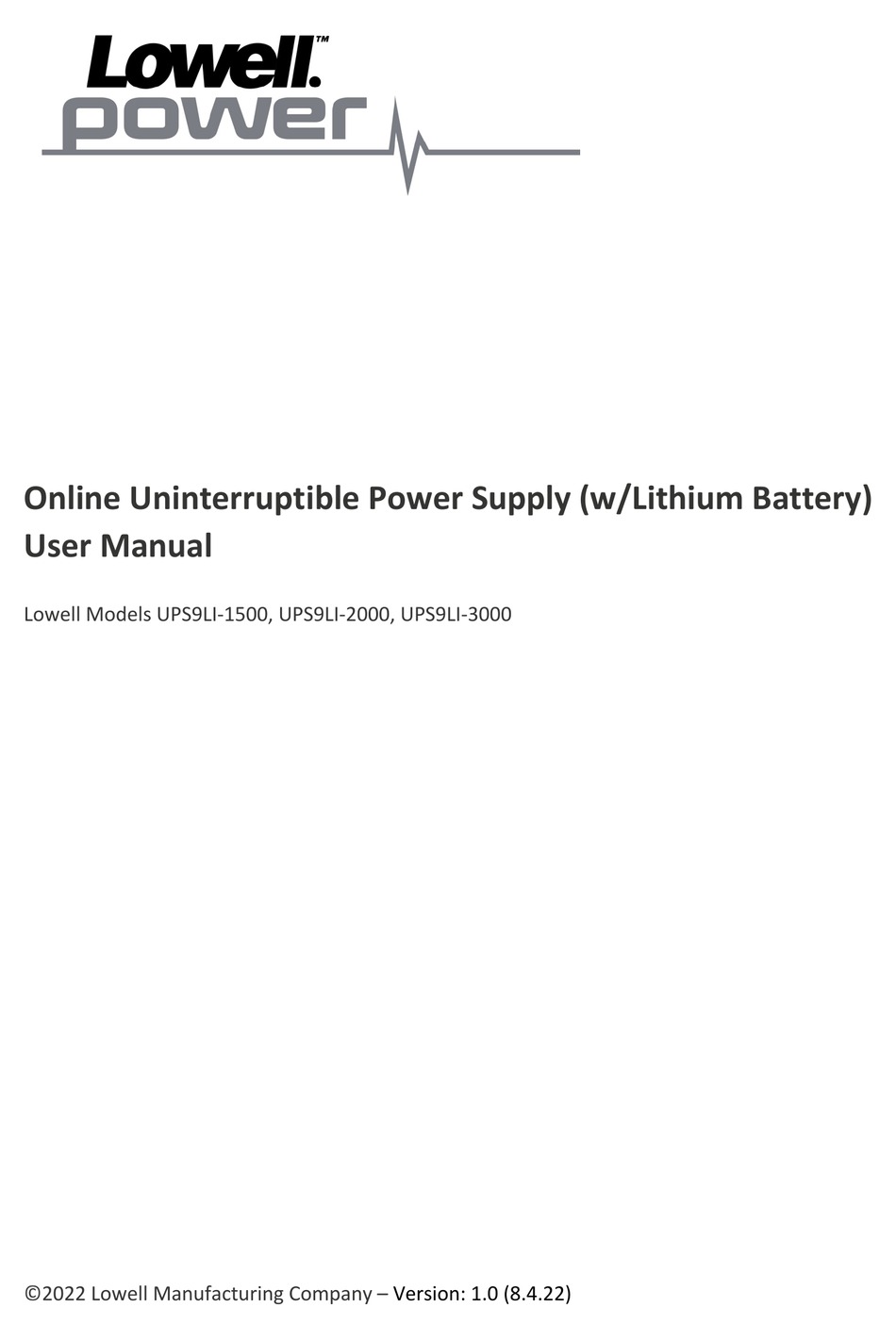 LOWELL POWER UPS9LI1500 USER MANUAL Pdf Download ManualsLib