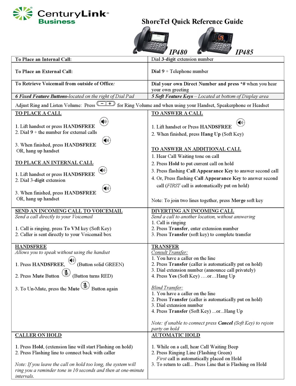 SHORETEL IP480 QUICK REFERENCE MANUAL Pdf Download ManualsLib