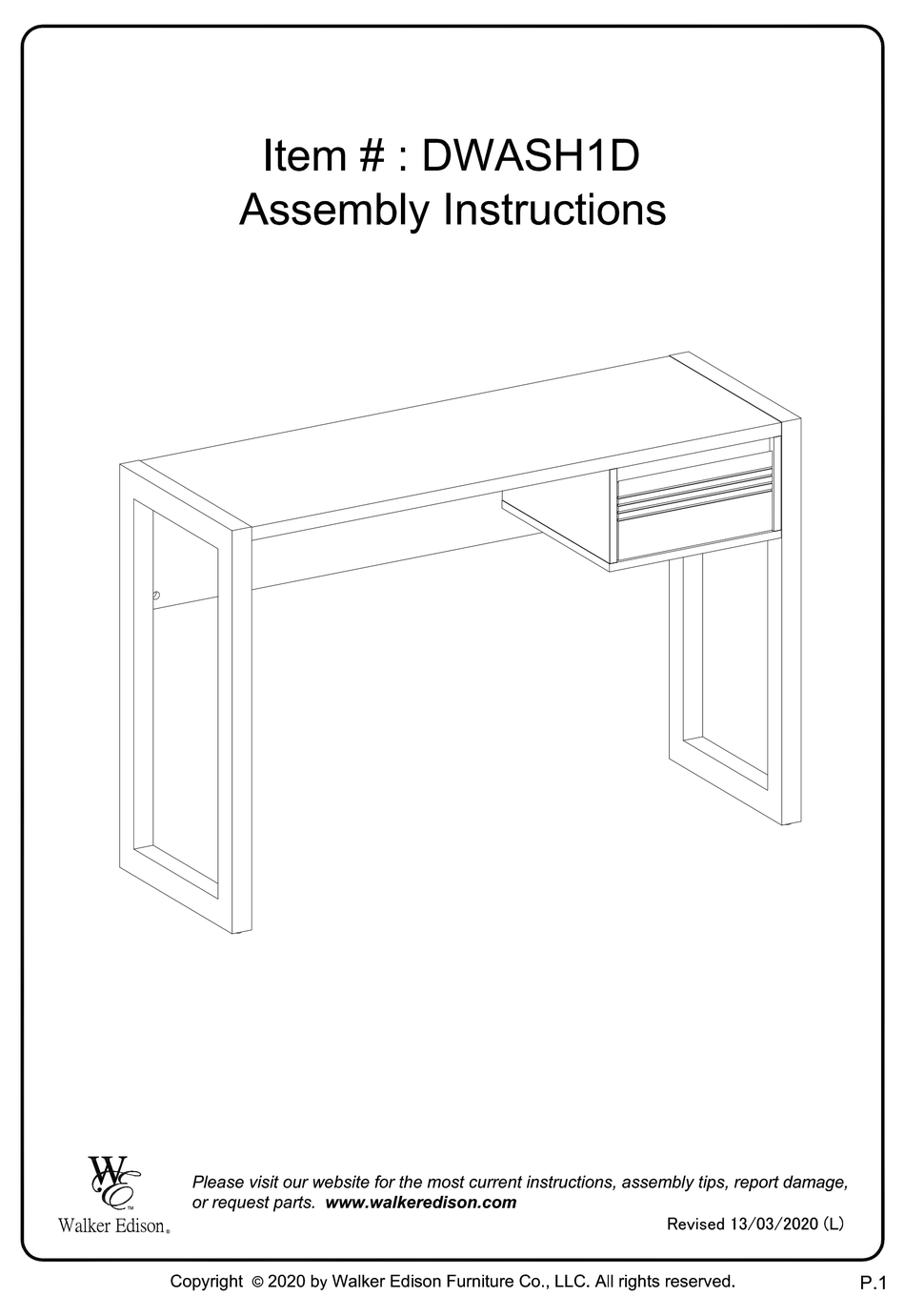 WALKER EDISON DWASH1D ASSEMBLY INSTRUCTIONS MANUAL Pdf Download