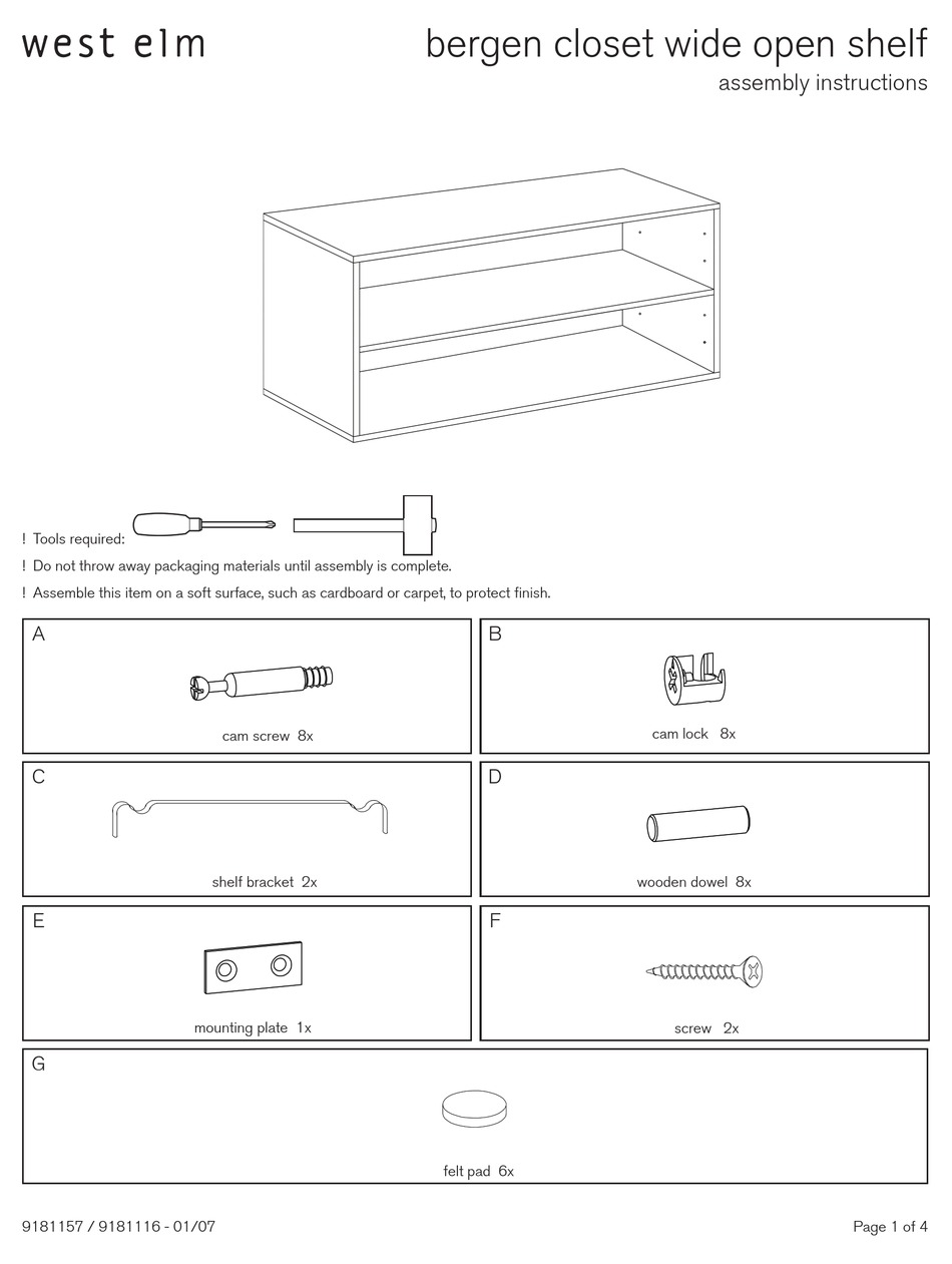 WEST ELM BERGEN CLOSET WIDE OPEN SHELF ASSEMBLY INSTRUCTIONS Pdf