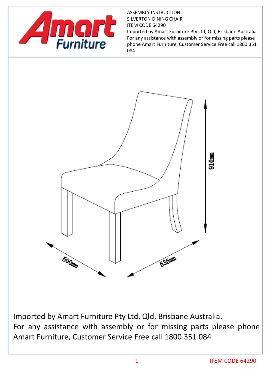 AMART FURNITURE SILVERTON 64290 ASSEMBLY INSTRUCTION Pdf Download