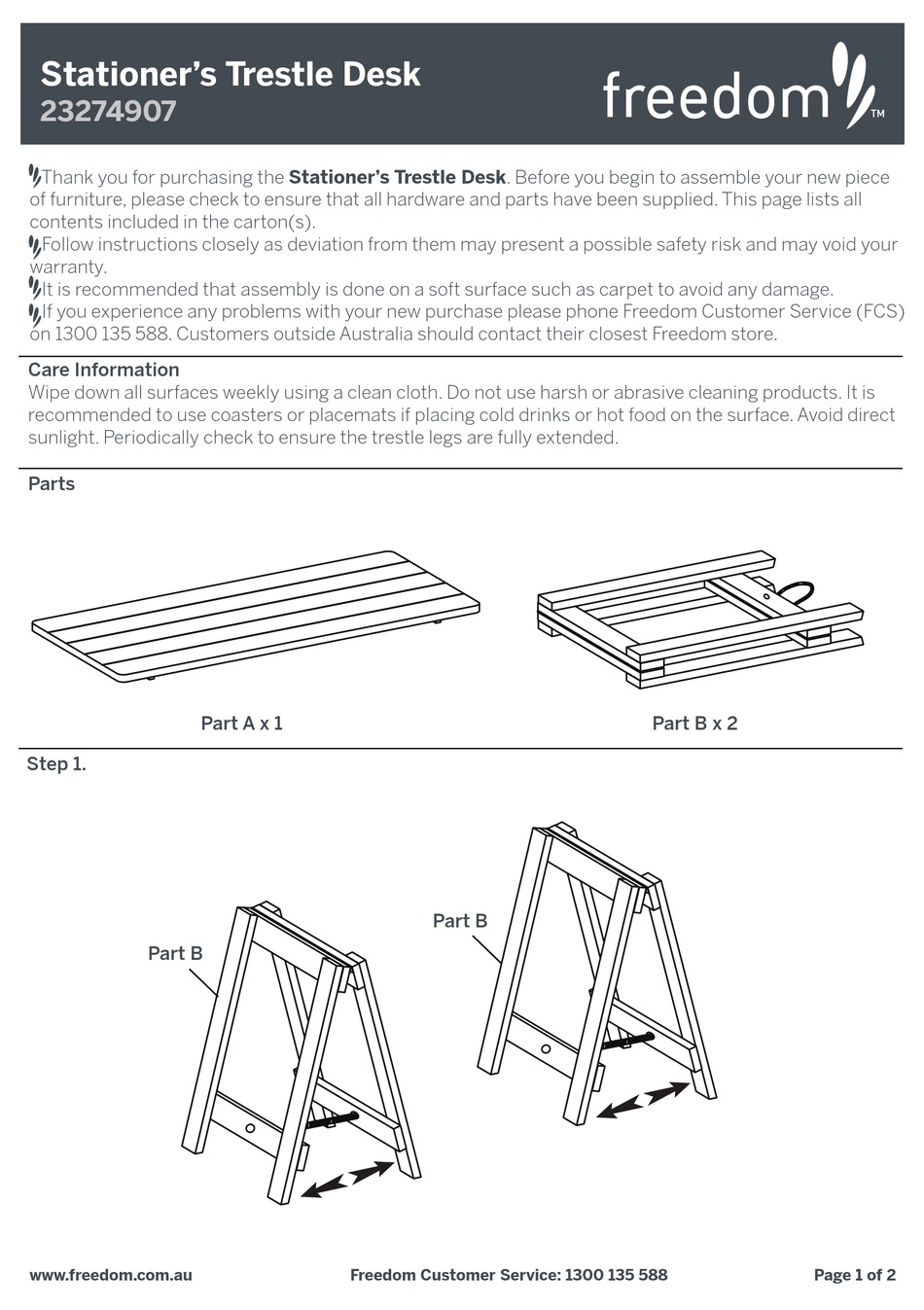 FREEDOM STATIONER'S TRESTLE DESK ASSEMBLY INSTRUCTIONS Pdf Download