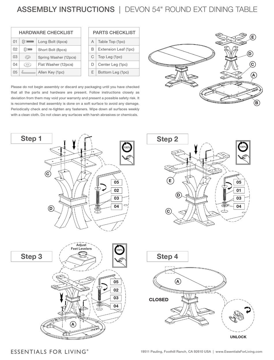 ESSENTIALS FOR LIVING DEVON ROUND EXT DINING TABLE ASSEMBLY