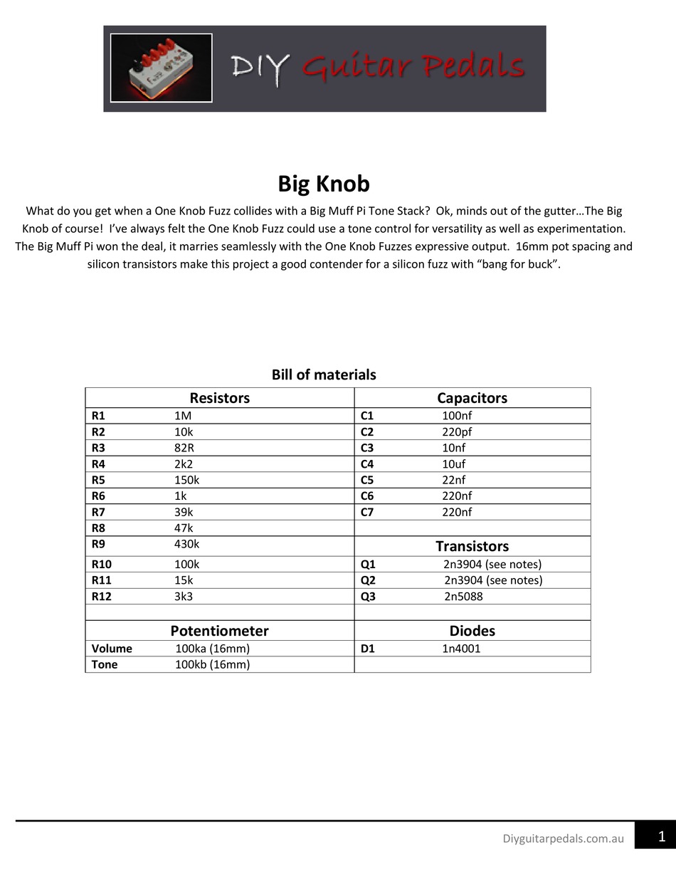 DIY GUITAR PEDALS BIG KNOB MANUAL Pdf Download ManualsLib