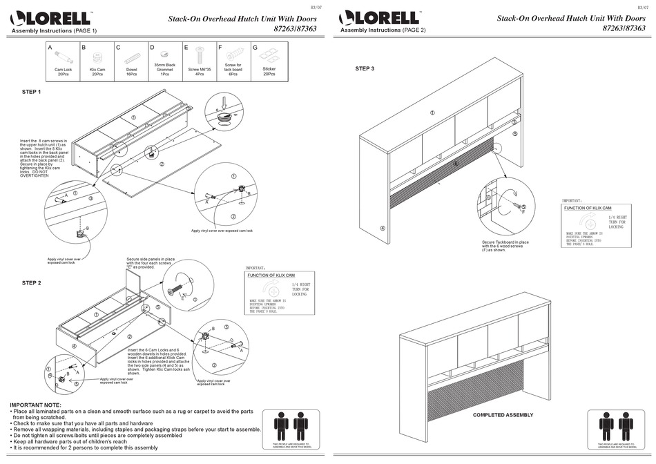 LORELL 87263 ASSEMBLY INSTRUCTIONS Pdf Download ManualsLib