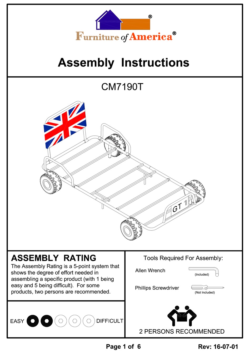 FURNITURE OF AMERICA CM7190T ASSEMBLY INSTRUCTIONS MANUAL Pdf Download