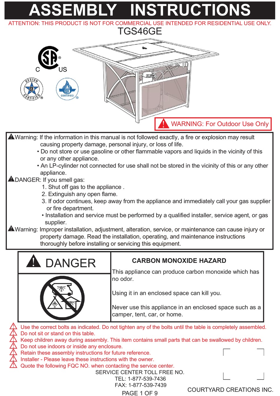 COURTYARD CREATIONS TGS46GE ASSEMBLY INSTRUCTIONS MANUAL Pdf Download