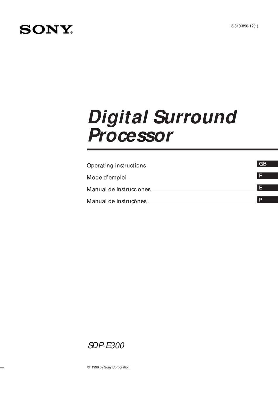 SONY SDPE300 OPERATING INSTRUCTIONS MANUAL Pdf Download ManualsLib