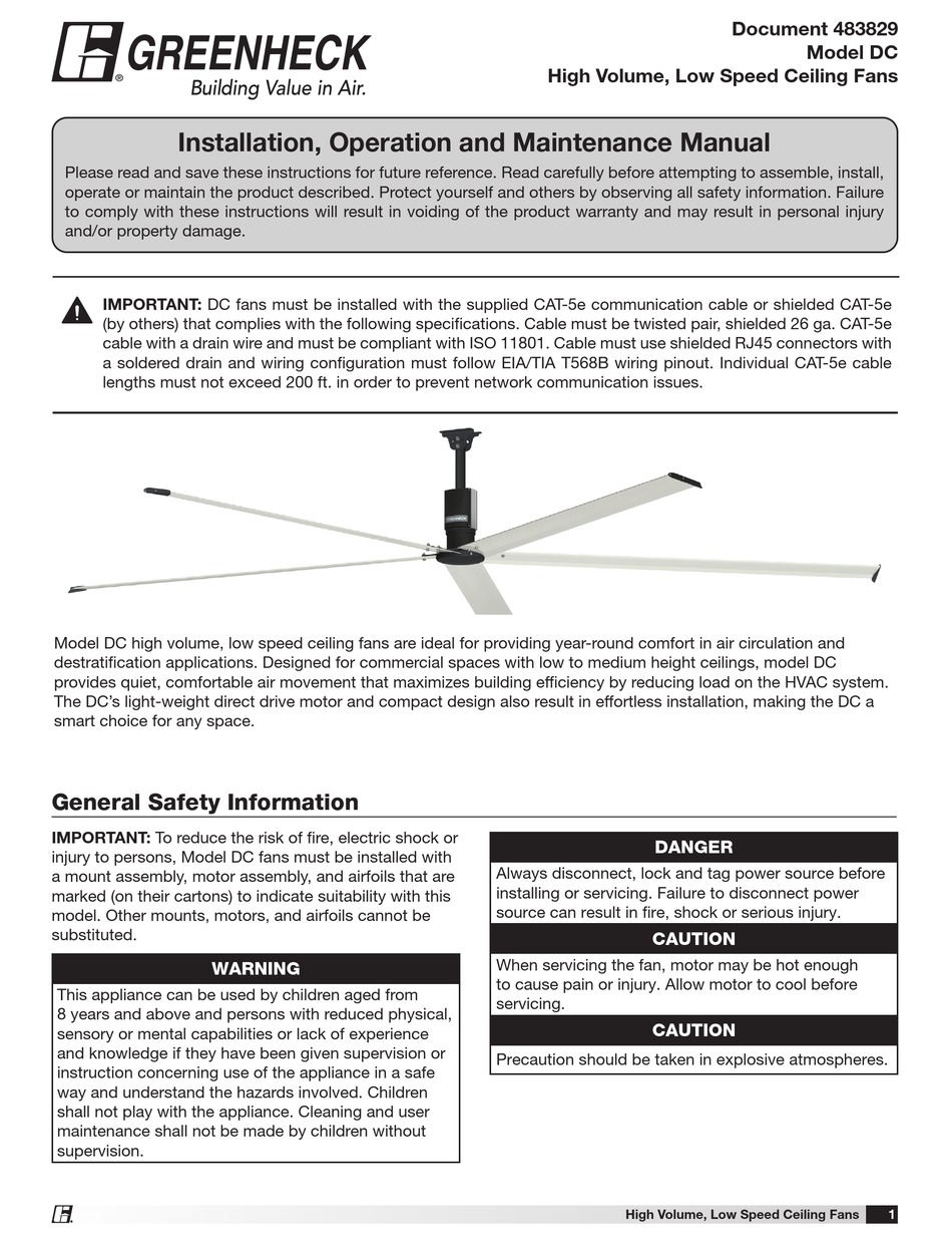 GREENHECK DC INSTALLATION, OPERATION AND MAINTENANCE MANUAL Pdf ...