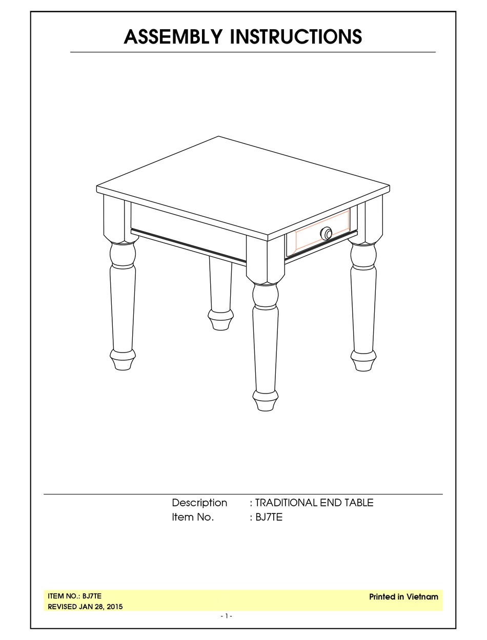 UNFINISHED FURNITURE OF WILMINGTON BJ7TE ASSEMBLY INSTRUCTIONS Pdf