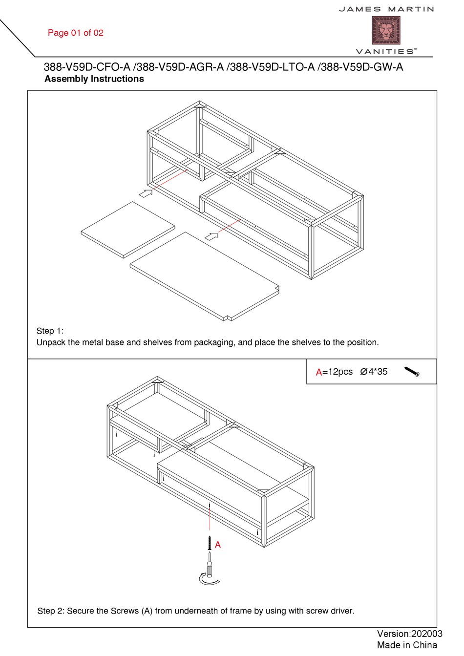 JAMES MARTIN VANITIES 388V59DCFOA ASSEMBLY INSTRUCTIONS Pdf Download
