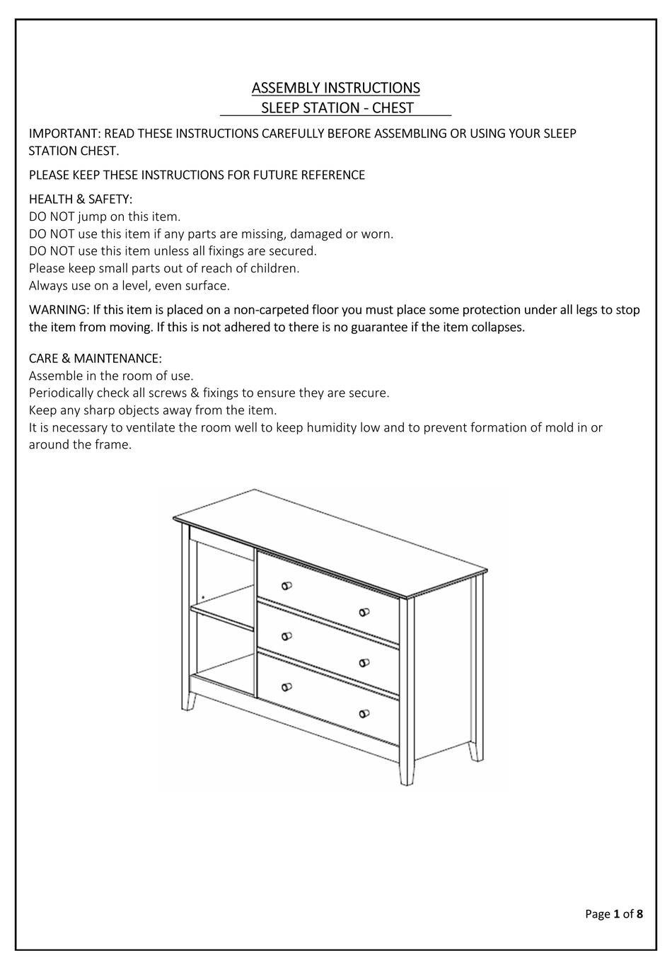 COTSWOLD SLEEP STATION ASSEMBLY INSTRUCTIONS MANUAL Pdf Download