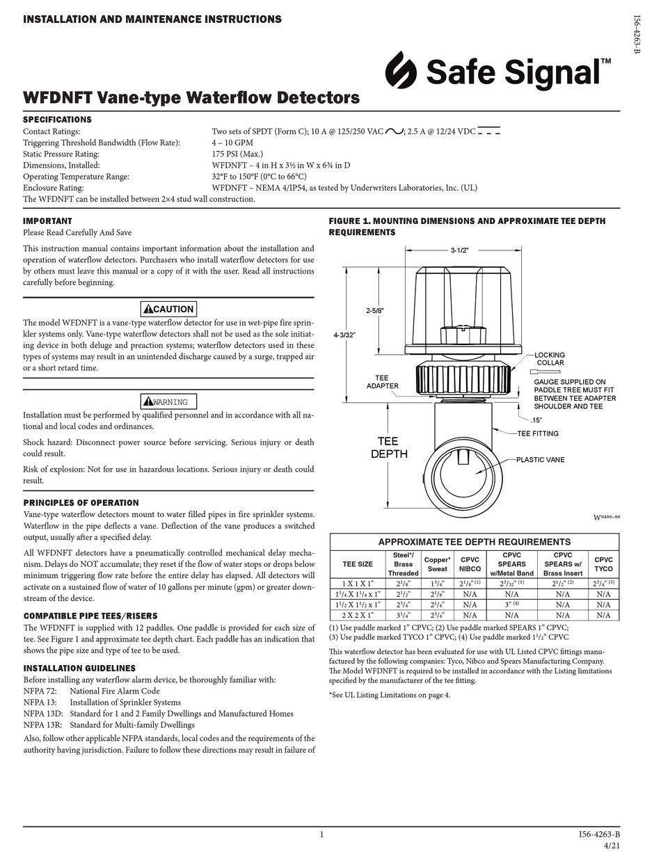 SAFE SIGNAL WFDNFT INSTALLATION AND MAINTENANCE INSTRUCTIONS Pdf