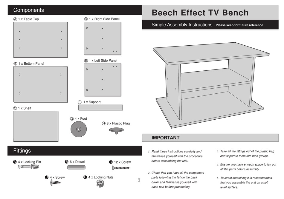 ARGOS BEECH EFFECT TV BENCH 609/0162 ASSEMBLY INSTRUCTIONS MANUAL Pdf