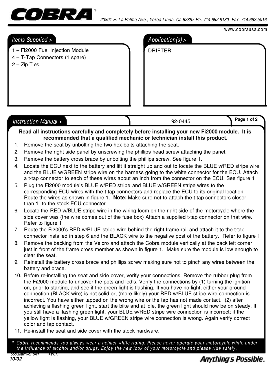 COBRA FI2000 INSTRUCTION MANUAL Pdf Download ManualsLib