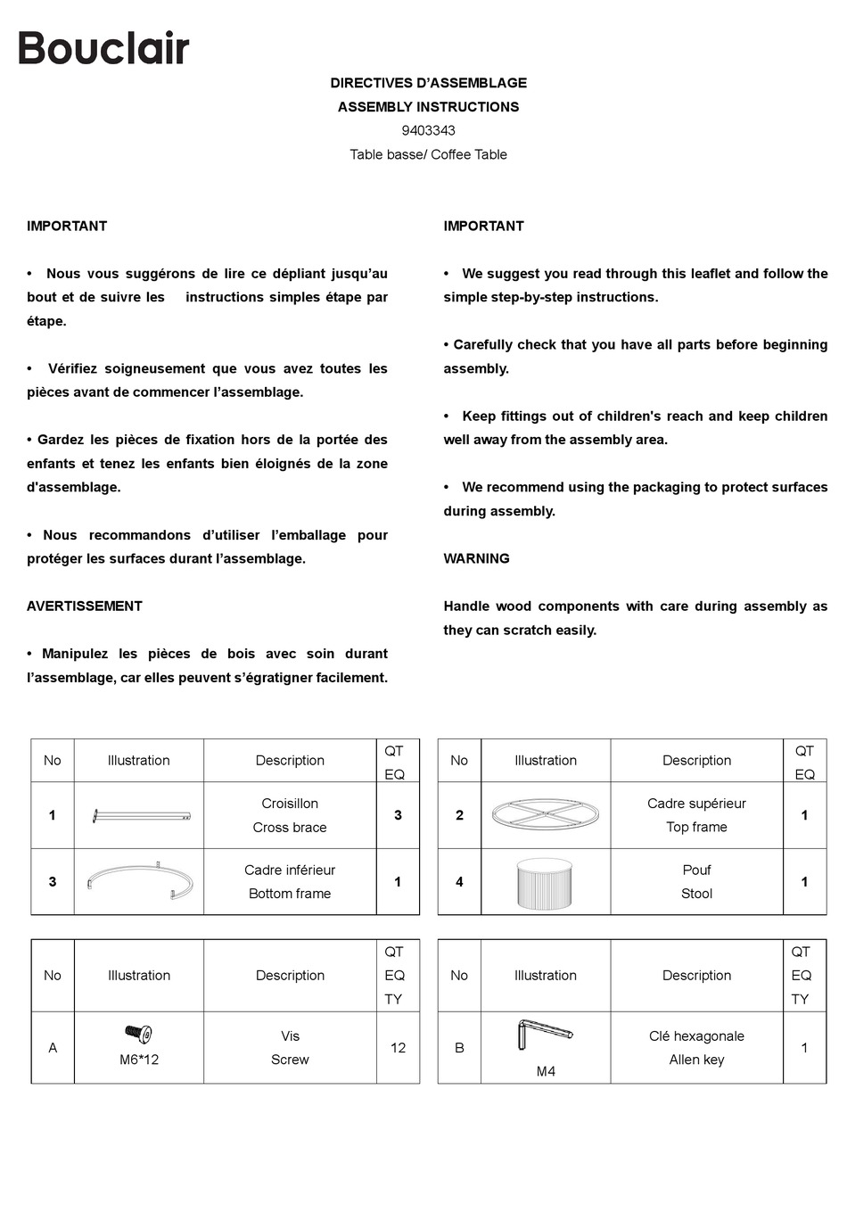 BOUCLAIR 9403343 ASSEMBLY INSTRUCTIONS Pdf Download ManualsLib