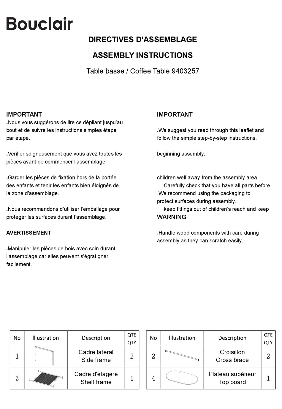 BOUCLAIR 9403257 ASSEMBLY INSTRUCTIONS Pdf Download ManualsLib