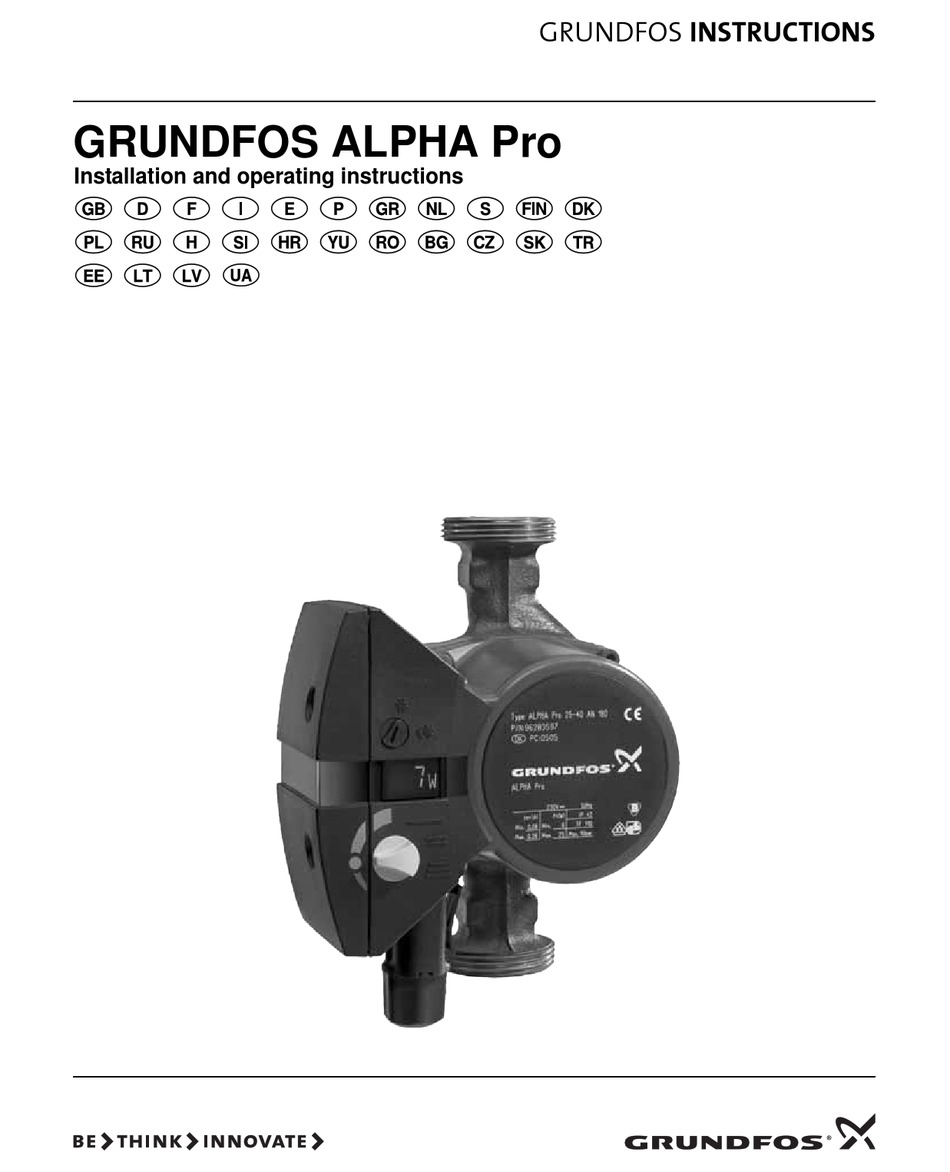 GRUNDFOS ALPHA PRO INSTALLATION AND OPERATING INSTRUCTIONS MANUAL Pdf