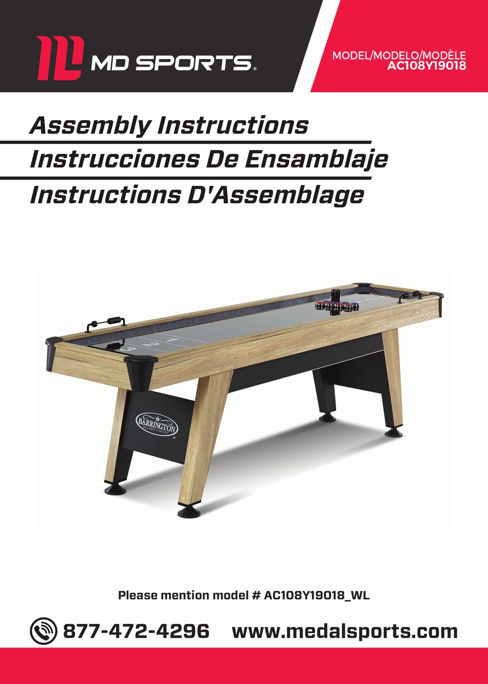 MD SPORTS BARRINGTON AC108Y19018 ASSEMBLY INSTRUCTIONS MANUAL Pdf