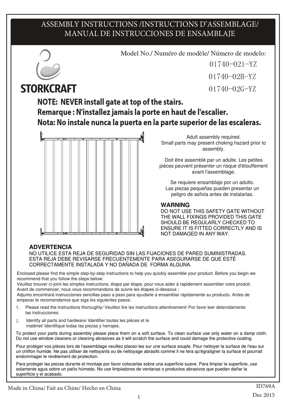 STORKCRAFT 01740021YZ ASSEMBLY INSTRUCTIONS MANUAL Pdf Download