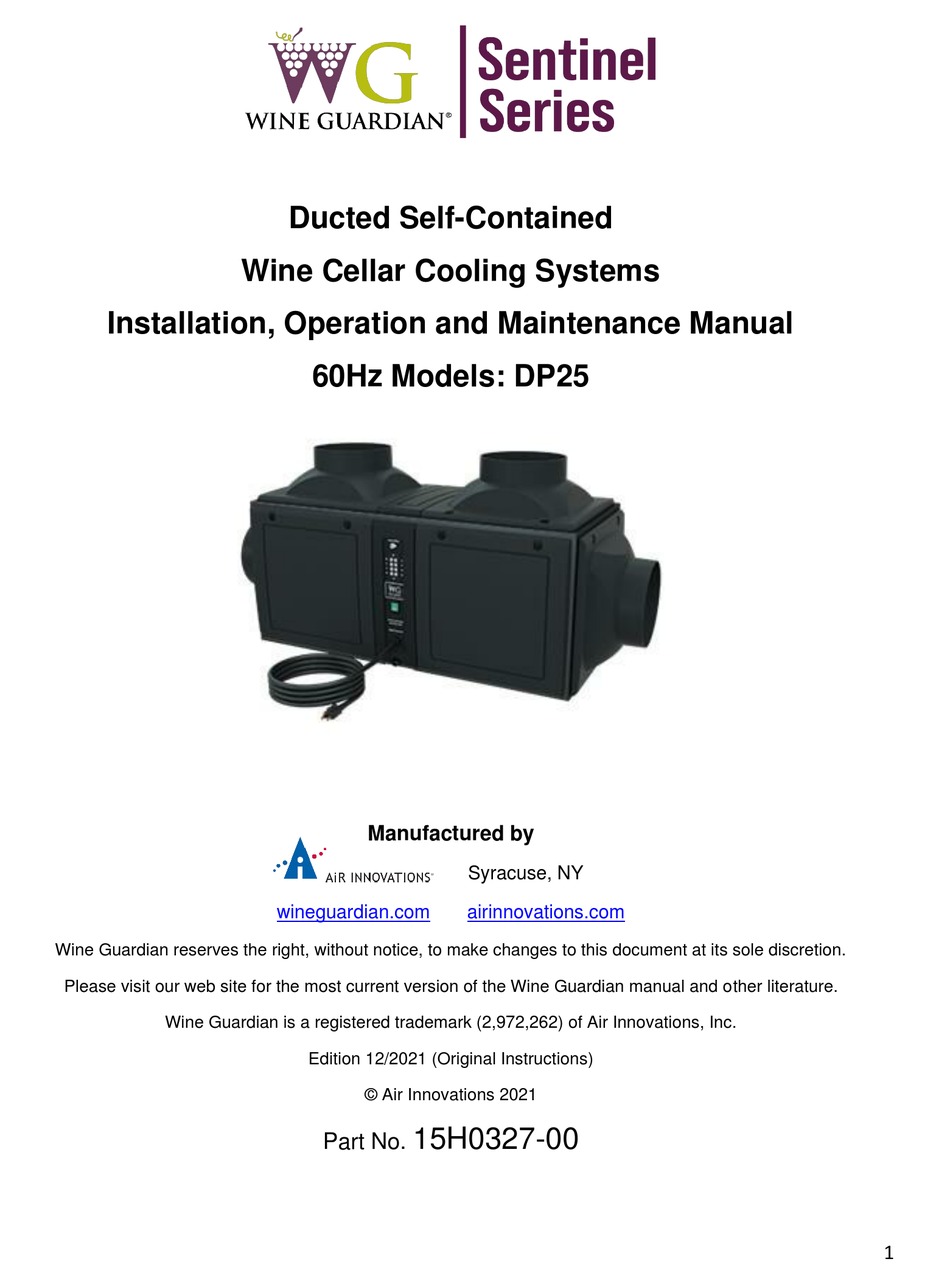 AIR INNOVATIONS WINE GUARDIAN SENTINEL SERIES INSTALLATION, OPERATION