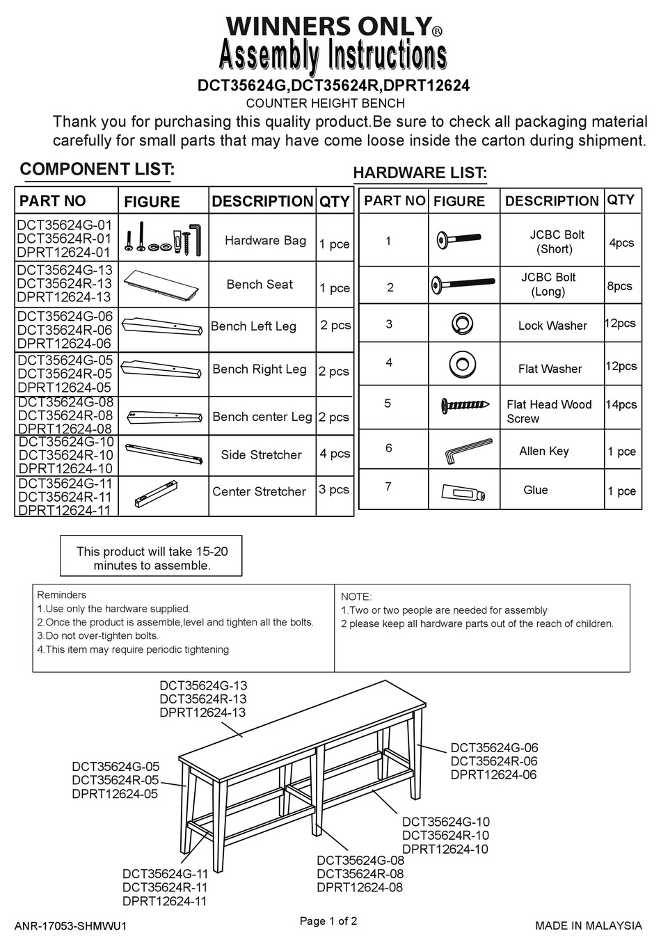 WINNERS ONLY DCT35624G ASSEMBLY INSTRUCTIONS Pdf Download ManualsLib