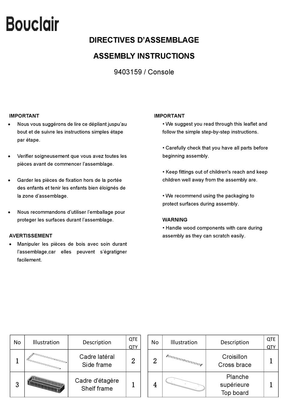 BOUCLAIR 9403159 ASSEMBLY INSTRUCTIONS Pdf Download ManualsLib