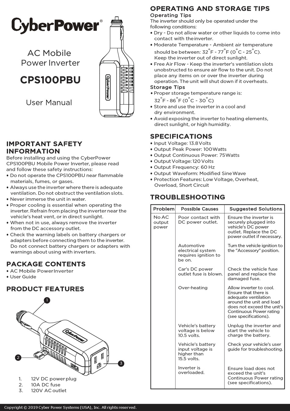 CYBERPOWER CPS100PBU USER MANUAL Pdf Download | ManualsLib