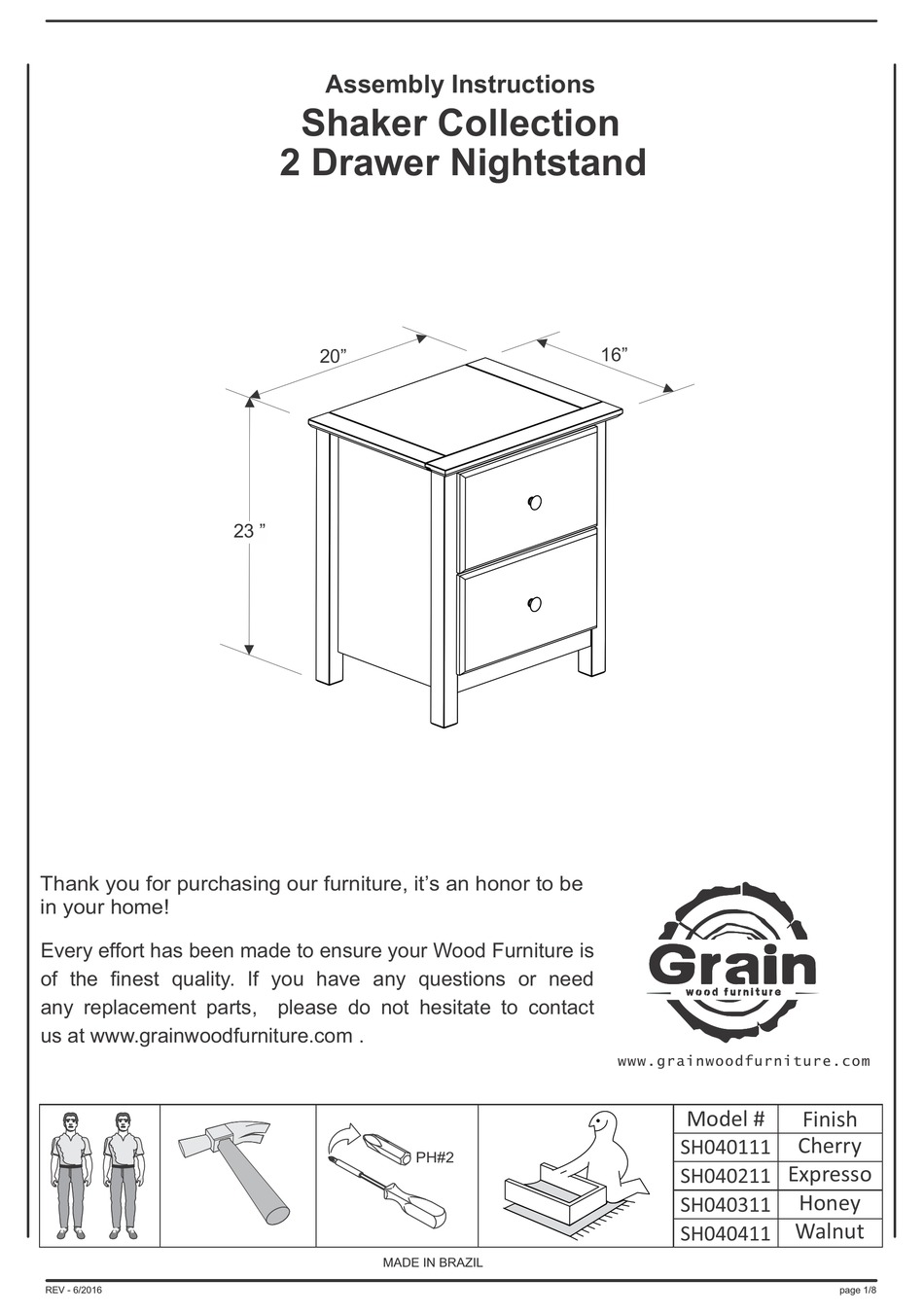 GRAIN WOOD FURNITURE SH040111 ASSEMBLY INSTRUCTIONS MANUAL Pdf Download