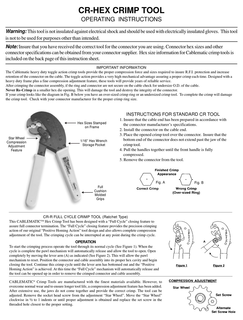 RIPLEY COMPANY CABLEMATIC CR 211CX OPERATING INSTRUCTIONS Pdf Download