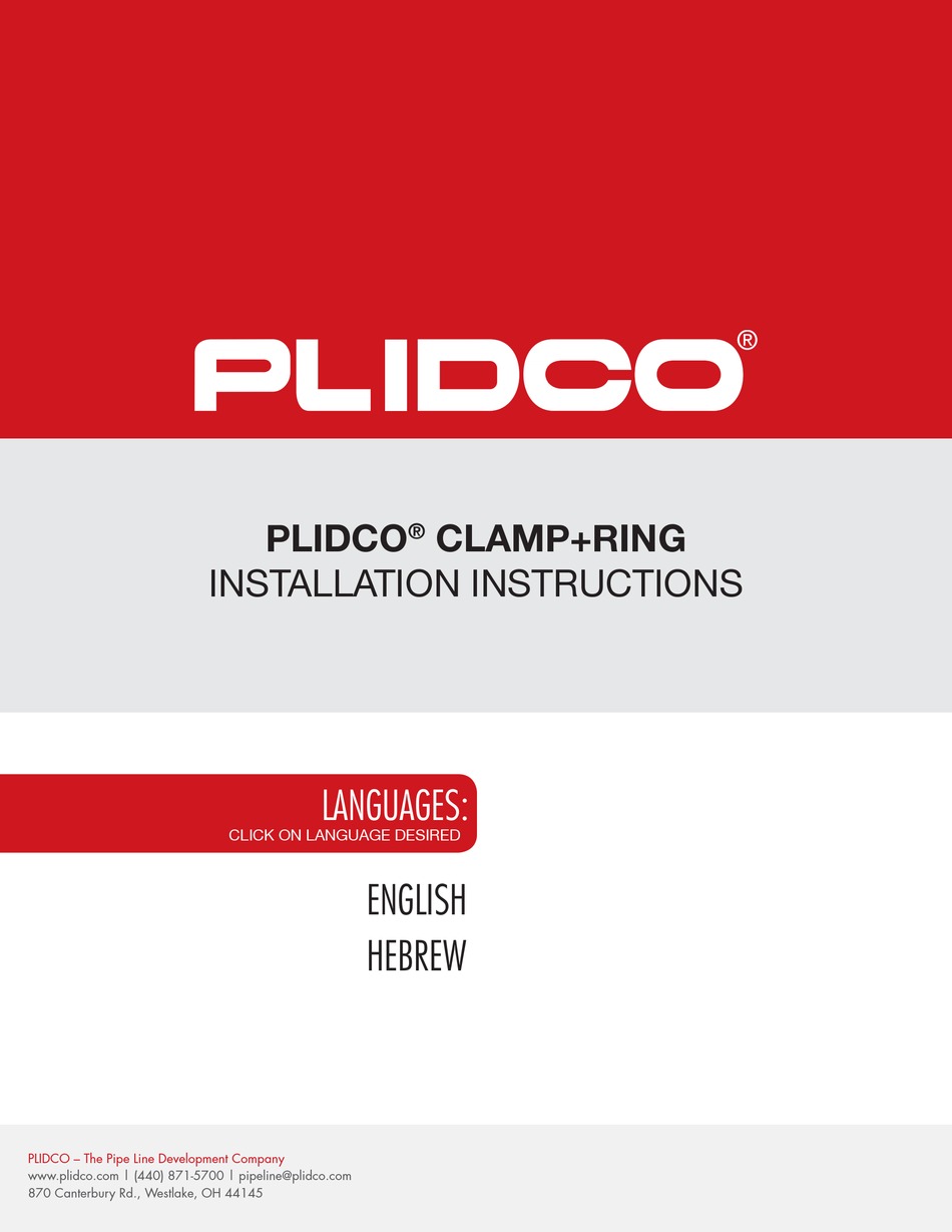 PLIDCO CLAMPRING INSTALLATION INSTRUCTIONS MANUAL Pdf Download