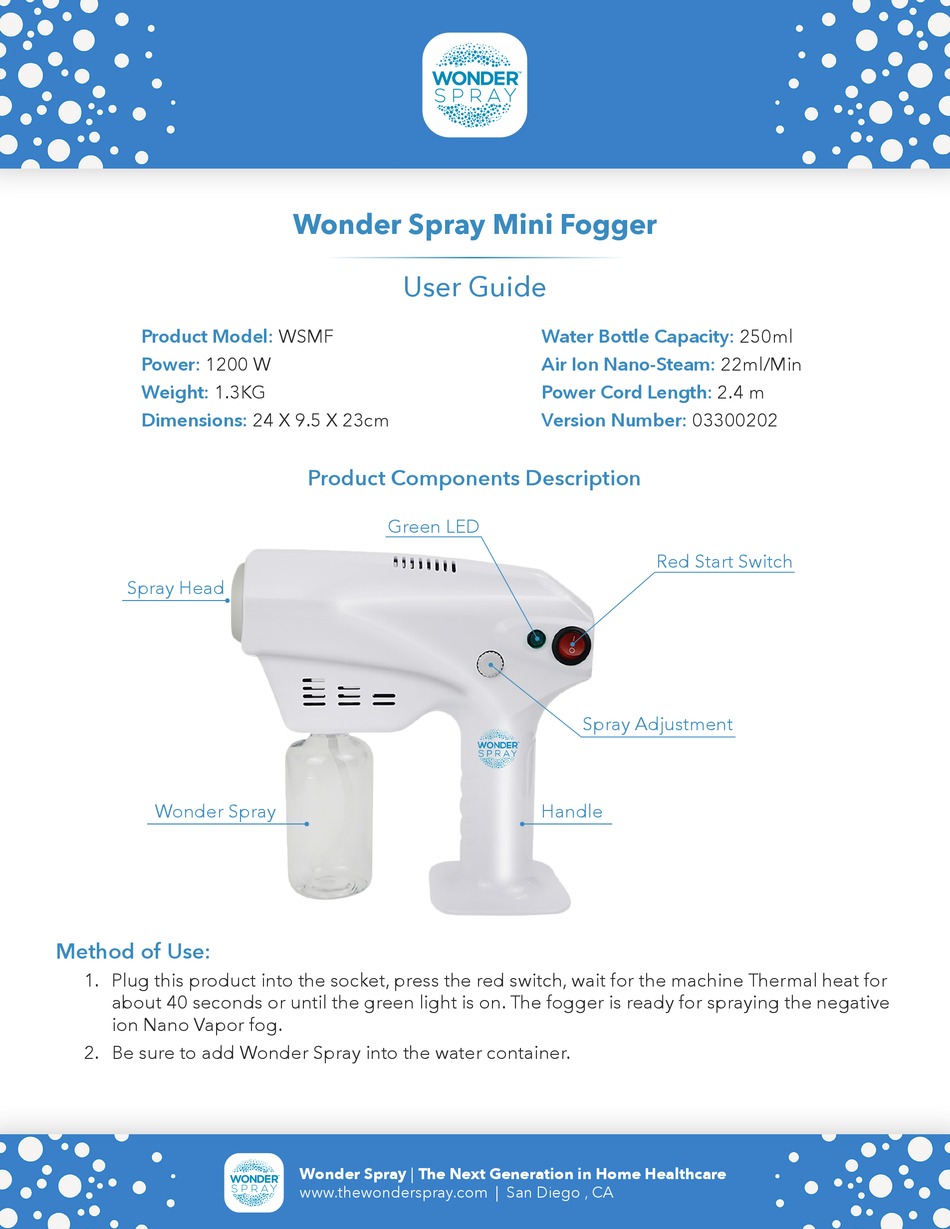 WONDER SPRAY MINI FOGGER USER MANUAL Pdf Download ManualsLib