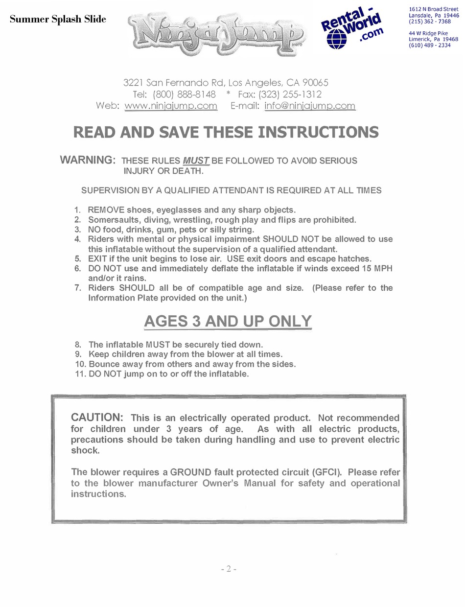 NINJA JUMP SUMMER SPLASH SLIDE INSTRUCTIONS Pdf Download ManualsLib