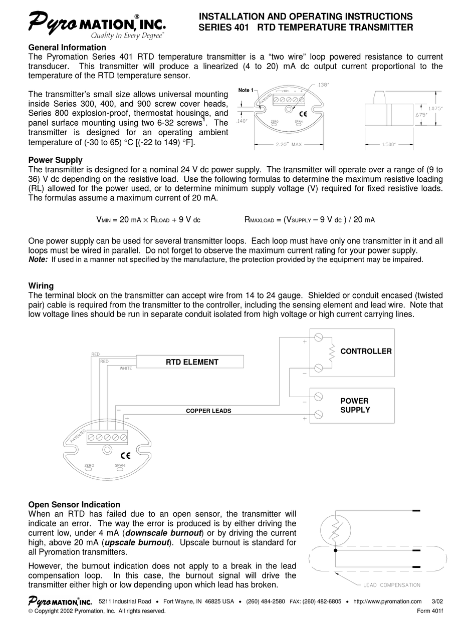 PYROMATION 401 SERIES INSTALLATION AND OPERATING INSTRUCTIONS Pdf ...