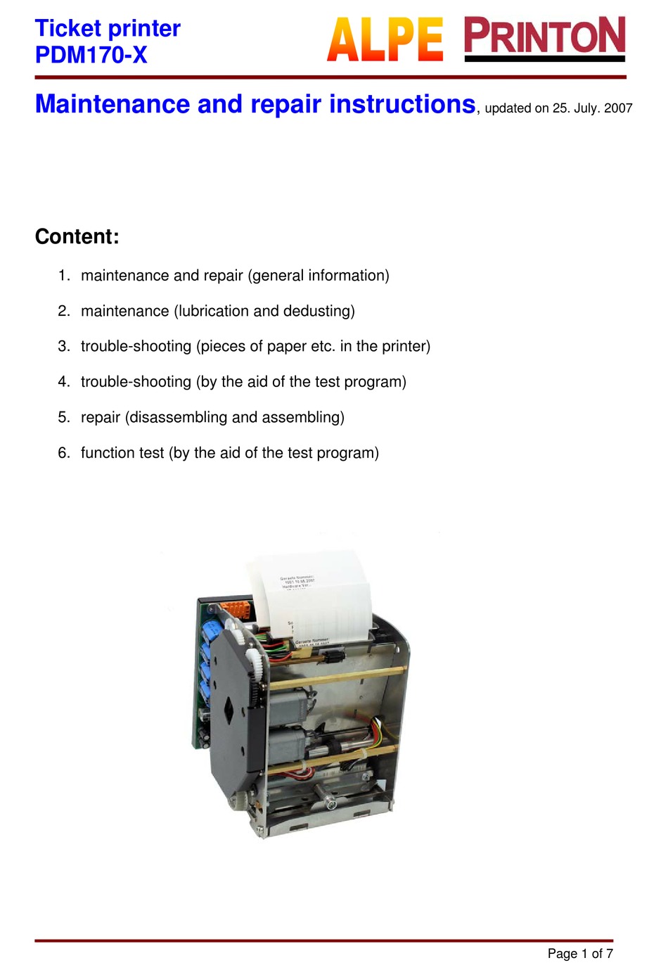 ALPE PDM 170 SERIES MAINTENANCE AND REPAIR INSTRUCTIONS Pdf Download ...