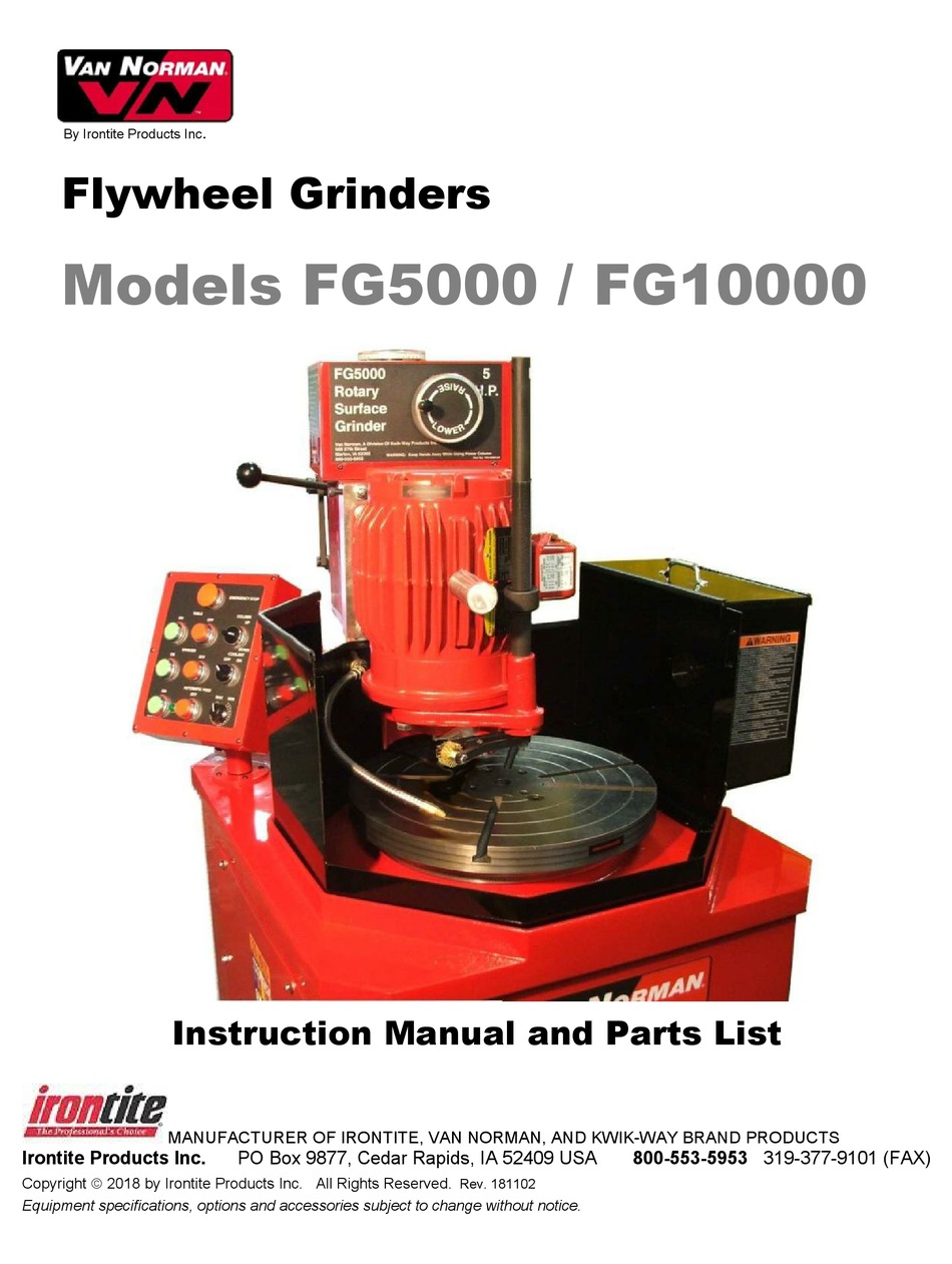 IRONTITE PRODUCTS VAN NORMAN FG5000 INSTRUCTION MANUAL AND PARTS LIST