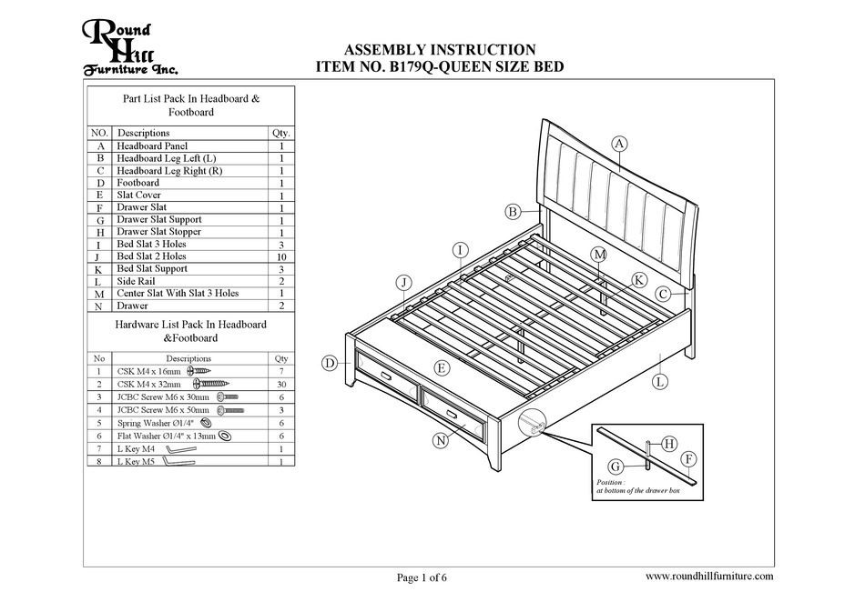 ROUND HILL FURNITURE B179Q ASSEMBLY INSTRUCTION MANUAL Pdf Download