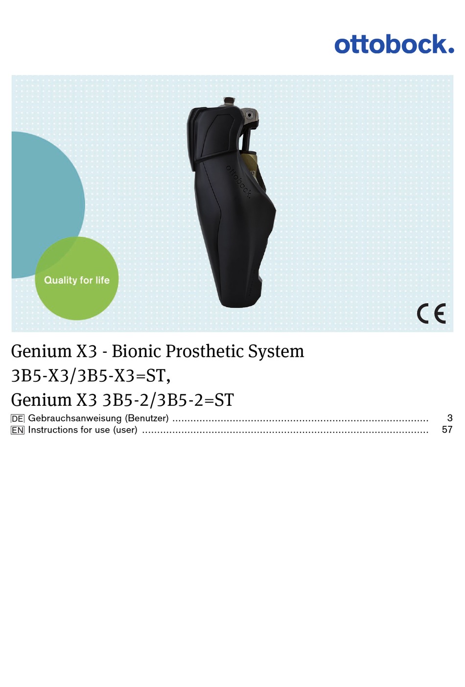 OTTO BOCK GENIUM X3 SERIES INSTRUCTIONS FOR USE MANUAL Pdf Download