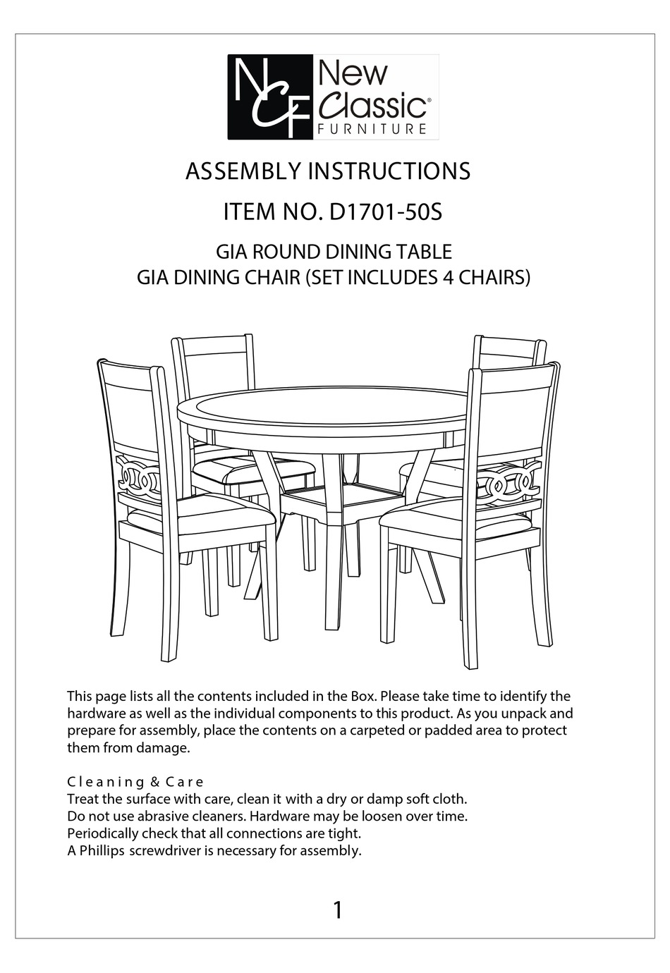 NEW CLASSIC FURNITURE D170150S ASSEMBLY INSTRUCTIONS MANUAL Pdf