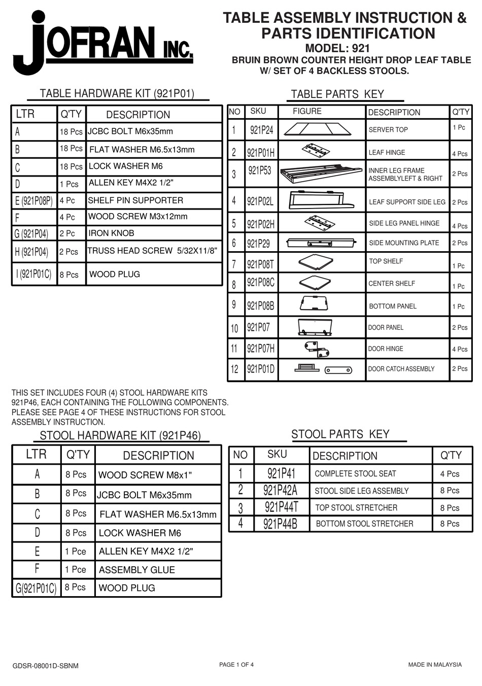 JOFRAN 921 ASSEMBLY INSTRUCTIONS & PARTS IDENTIFICATION Pdf Download