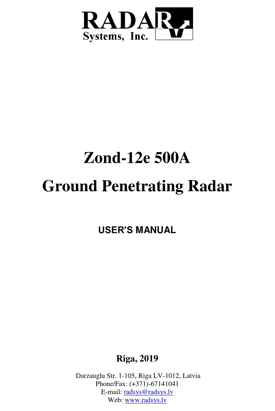 RADAR SYSTEMS ZOND12E USER MANUAL Pdf Download ManualsLib