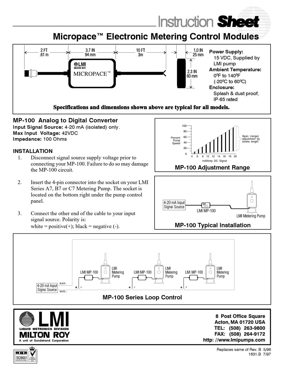 SUNDSTRAND MICROPACE MP100 SERIES INSTRUCTION SHEET Pdf Download ManualsLib
